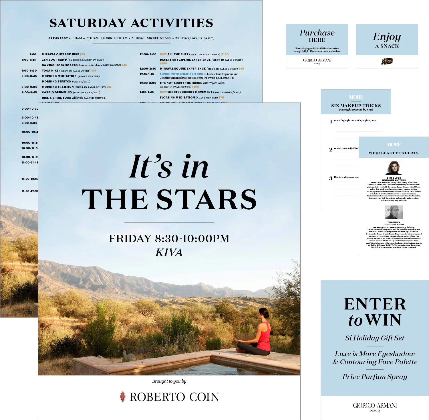 Posters and cards. Escape with MORE. Creative Director: Heather Sears