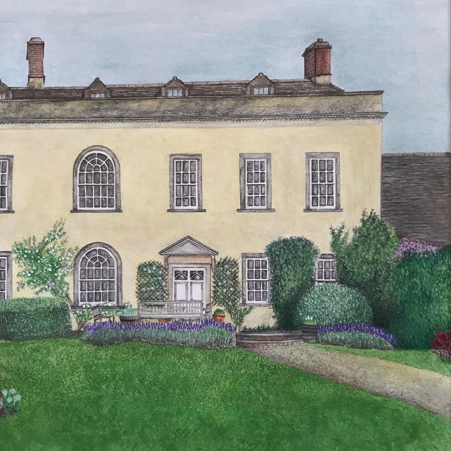 Loved doing this commission. A gorgeous house in Gloucester with special gardens. 🌳 #gloucestershire #home #houseportrait #house #painting #commission #gouache #schmincke