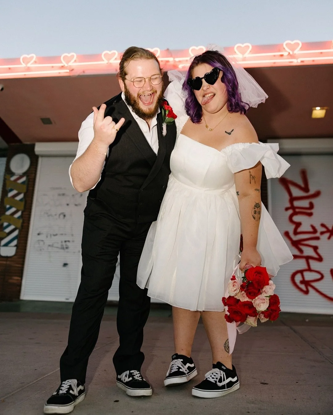 Cece &amp; Tom got married at Sure Thing this summer, surrounded by nothing but good vibes, Lady Elvis, matching tattoos, the Hump Day bike riders (👀 slide 9 for a bike cameo), and the cutest little reception at Atomic Liquors. We had the best best 