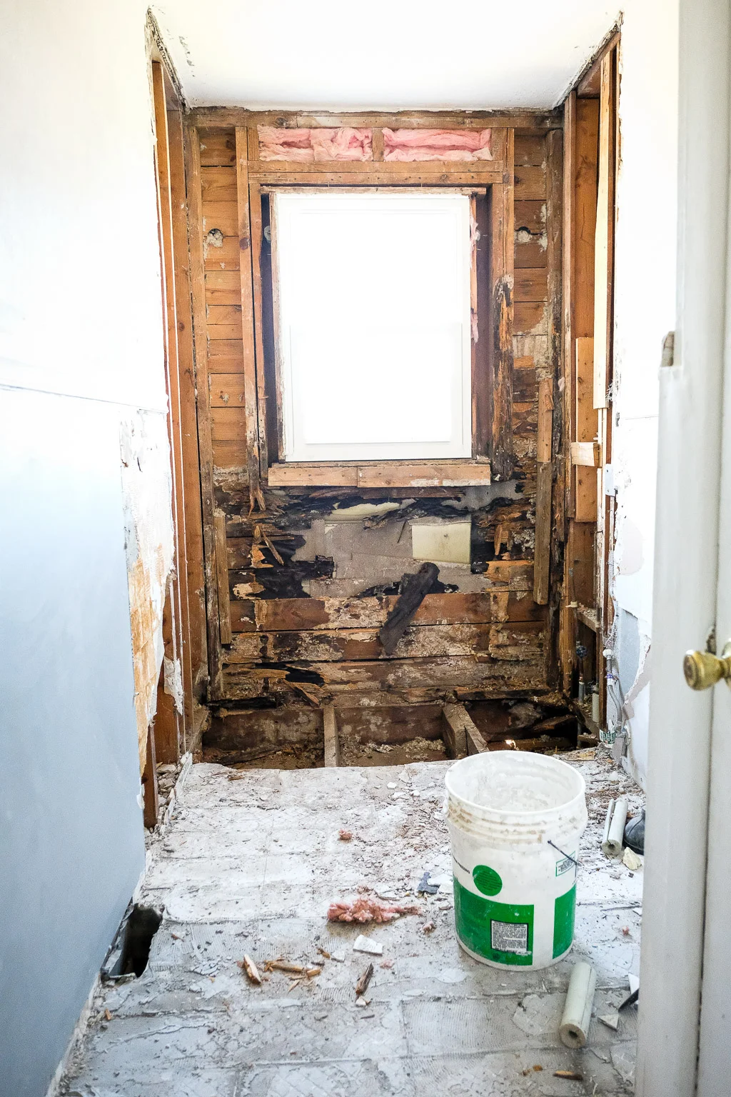 After removing the tile, we discovered that the contractor I fired had just thrown tiles on top of rotted wood. I knew this wood was rotted and I paid them to reframe the bathroom, but the thieves did what thieves do. They weren't even smart or competent enough to do a good job with the tiling to hide their thievery. Who are these thieves? Don't worry. There is a blog post forthcoming where I will make sure the world knows who these people are.