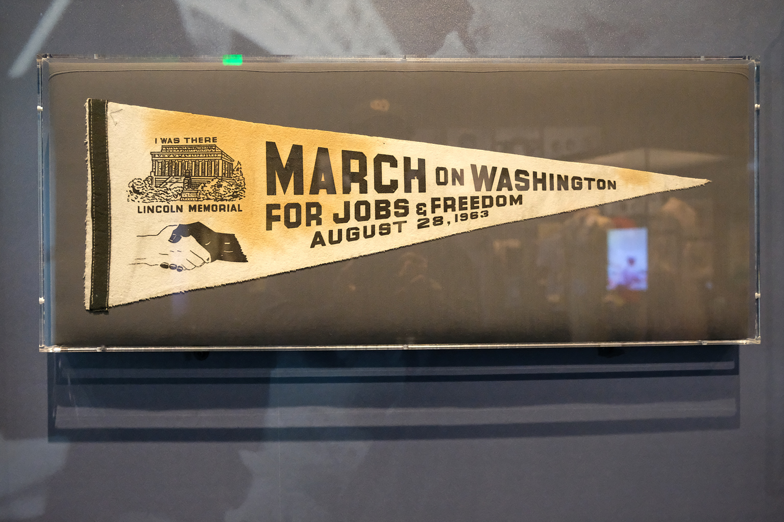  Pennant from the March on Washington for Jobs and Freedom in 1963. Twelve-year-old Edith Lee-Payne traveled from Detroit, Michigan with her mother to attend the march. She saved this pennant as a cherished memento of the historic event. 