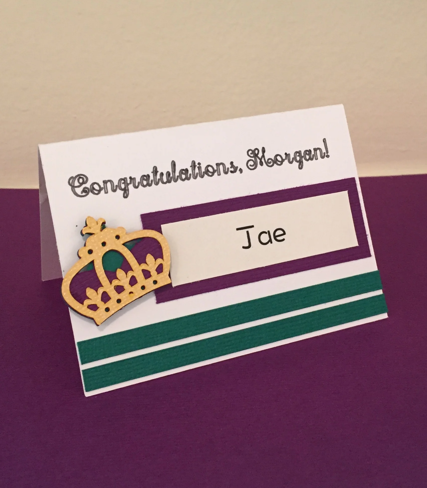 Seating cards for a Mardi Gras themed, Tulane University Graduation Dinner