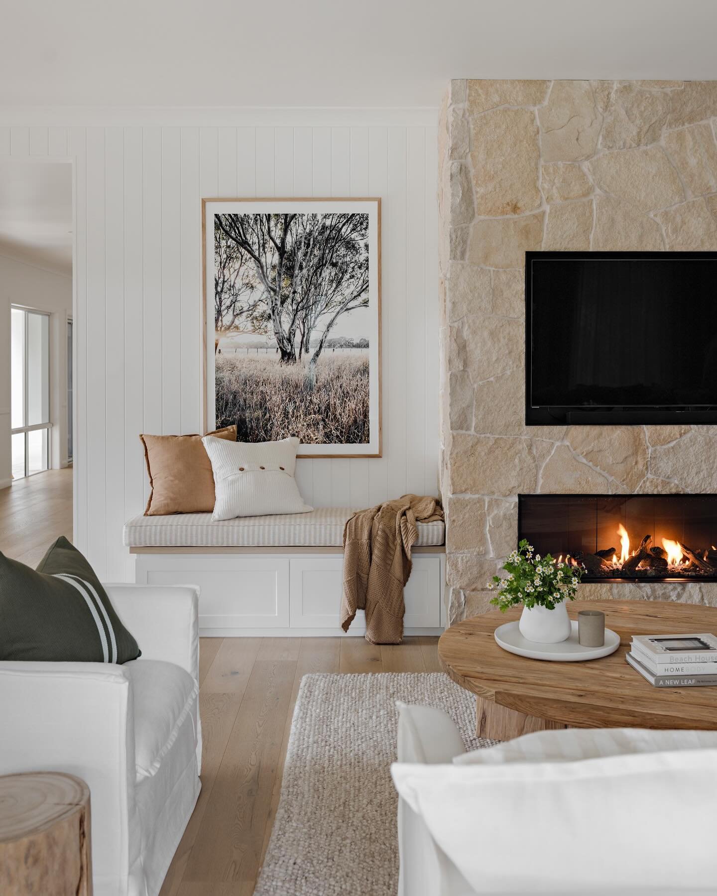 The coziest living space in our latest Byron Bay project featuring sofas you can sink into and a beautiful fire place to warm up beside. I&rsquo;d have to say that a fireplace is at the top of most clients wish lists these days and they go in nearly 