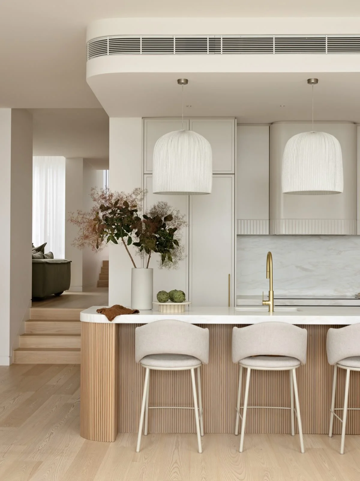 Funnily enough my favourite feature in the Burraneer kitchen is the range-hood joinery, I just adore the little band of the batten detail that wraps around the curved joinery. It&rsquo;s those little details that make all the difference, not always e