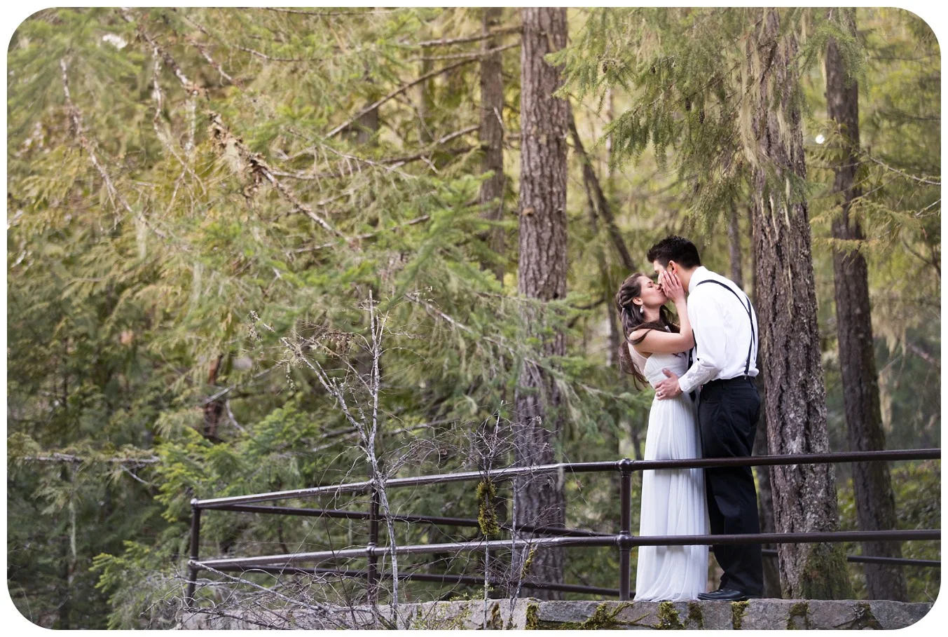 Fairytale wedding photos, Romantic couples portraits after elopement at Englishman River Falls in Parksville BC