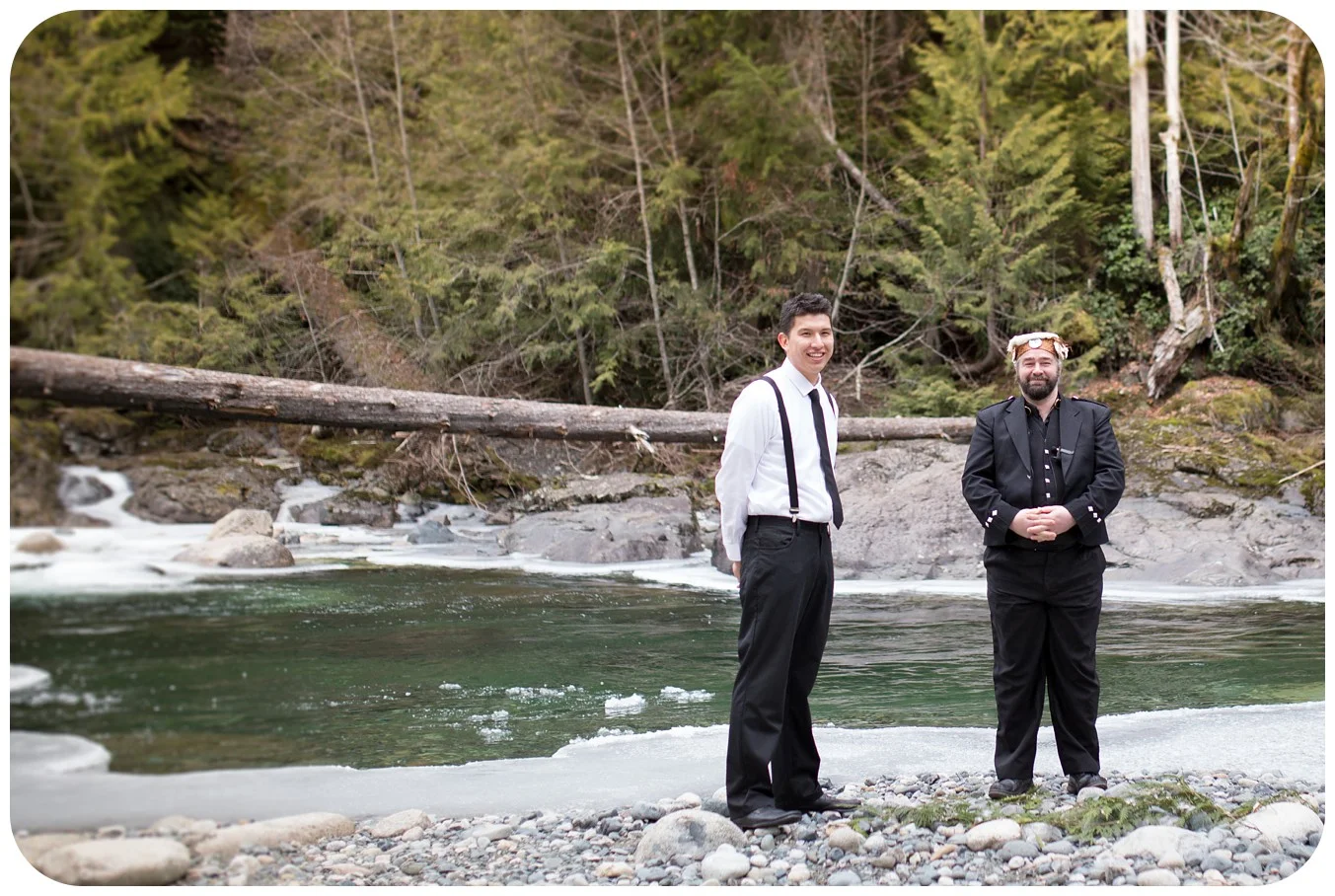 groom sees bride for first time, riverside wedding ceremony, englishman river falls elopement photographer