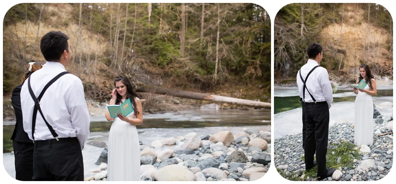 bride reads wedding vows, romantic parksville wedding photographer