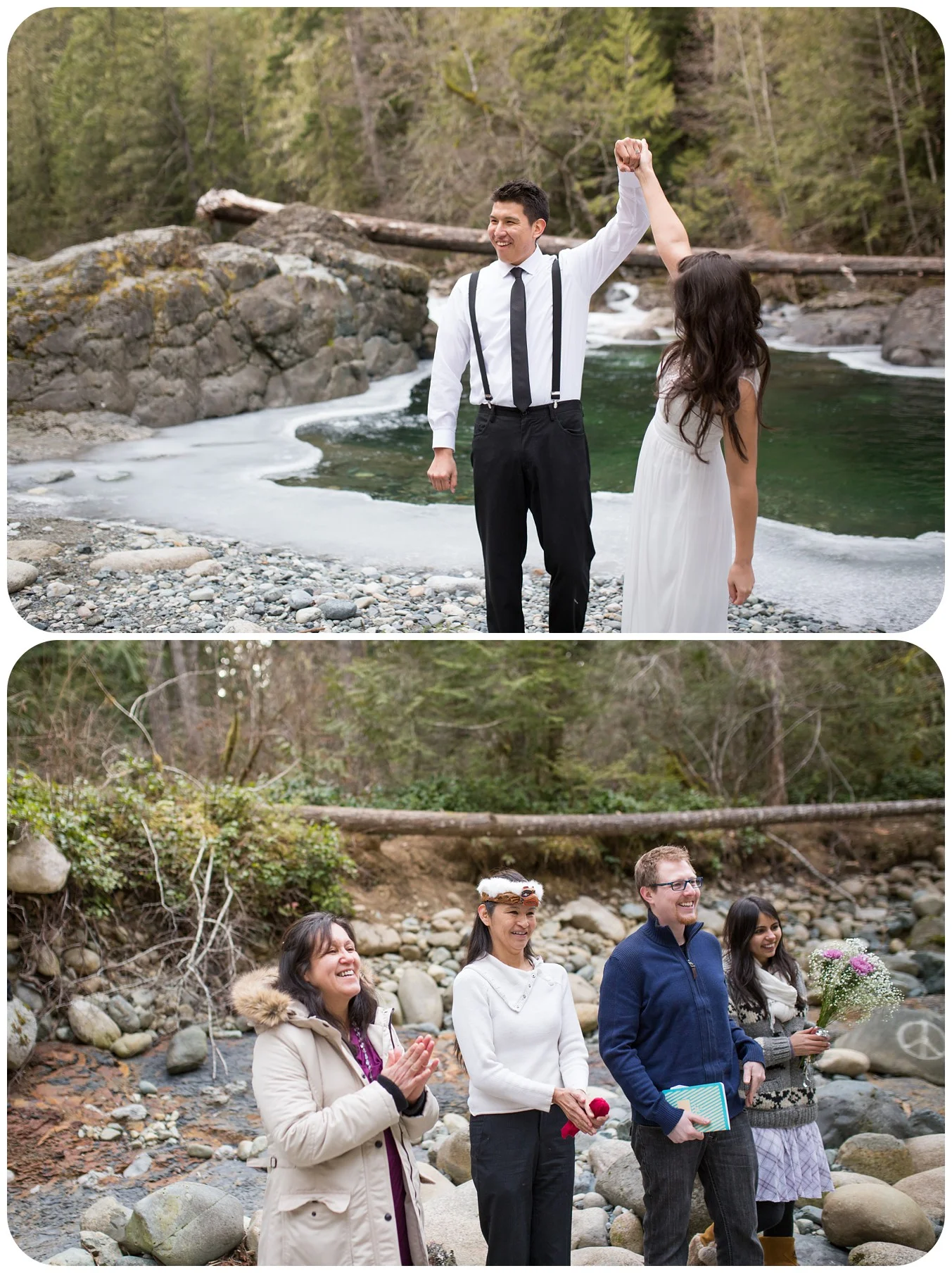 celebrating marriage, happy family at elopement, englishman river falls romantic elopement, vancouver island wedding photographer