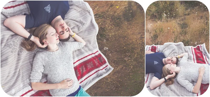 camping engagement session, camping couples portraits, couples laying on blanket, rustic engagement photographer bc, qualicum beach engagement photographer, spider lake engagement photos