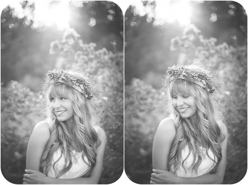 black and white boho bridal portrait, qualicum beach bc, forest bridal session, whimsical bridal session, boho bridal session, lace wedding gown, custom wedding gown, natural wedding makeup, fuchsia lipstick, qualium beach wedding photorapher, wedding photographers vancouver island, nanaimo, parksville, victoria, tofino, qualicum, courtenay