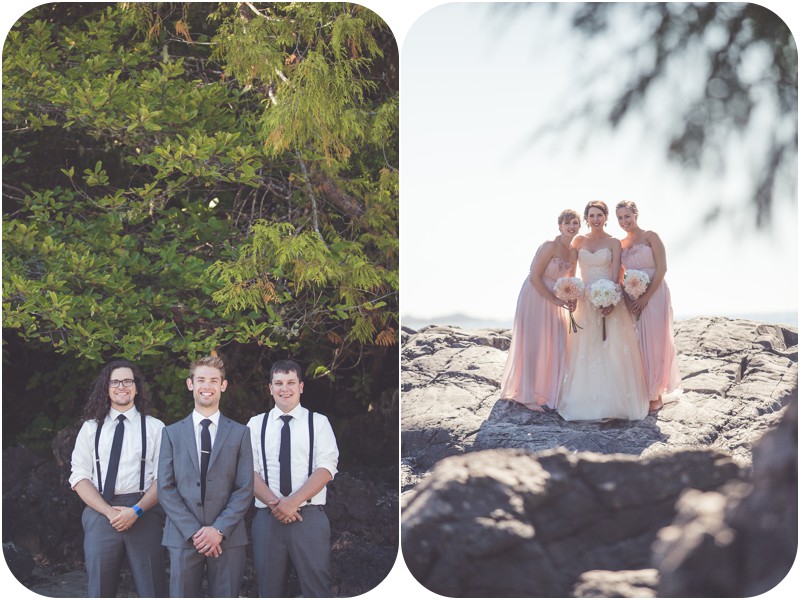 bridesmaids portrait beach wedding, groomsmen portrait beach wedding, tofino wedding vows, intimate tofino wedding, intimate beach wedding, crystal cove resort wedding tofino, chesterman beach tofino wedding, rustic beach wedding photographer, beach wedding, ucluelet wedding, tofino wedding photographer, tofino makeup artist, romantic tofino weddings, ucluelet, west coast weddings,