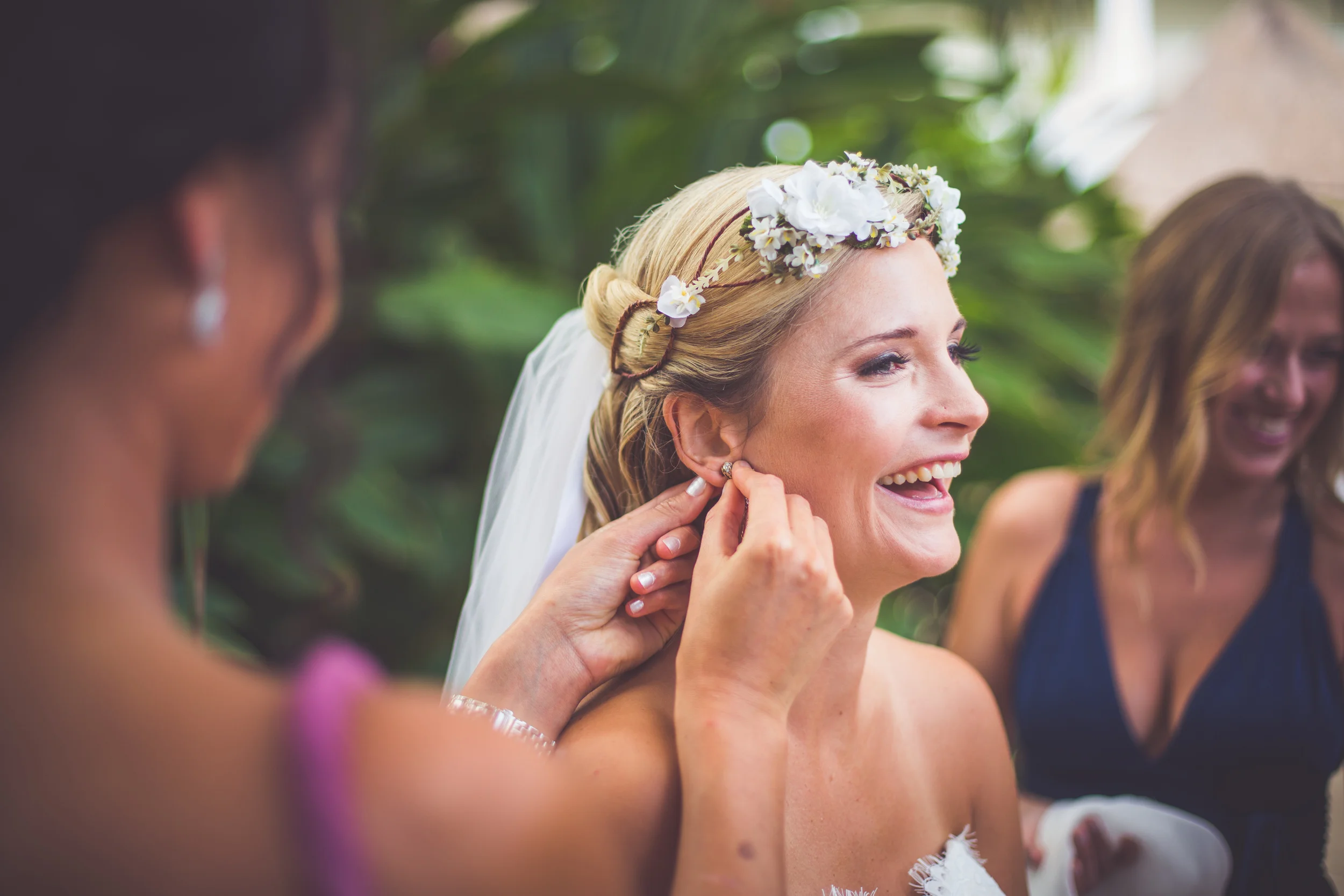 bride getting ready at sunset princess resort mexico wedding