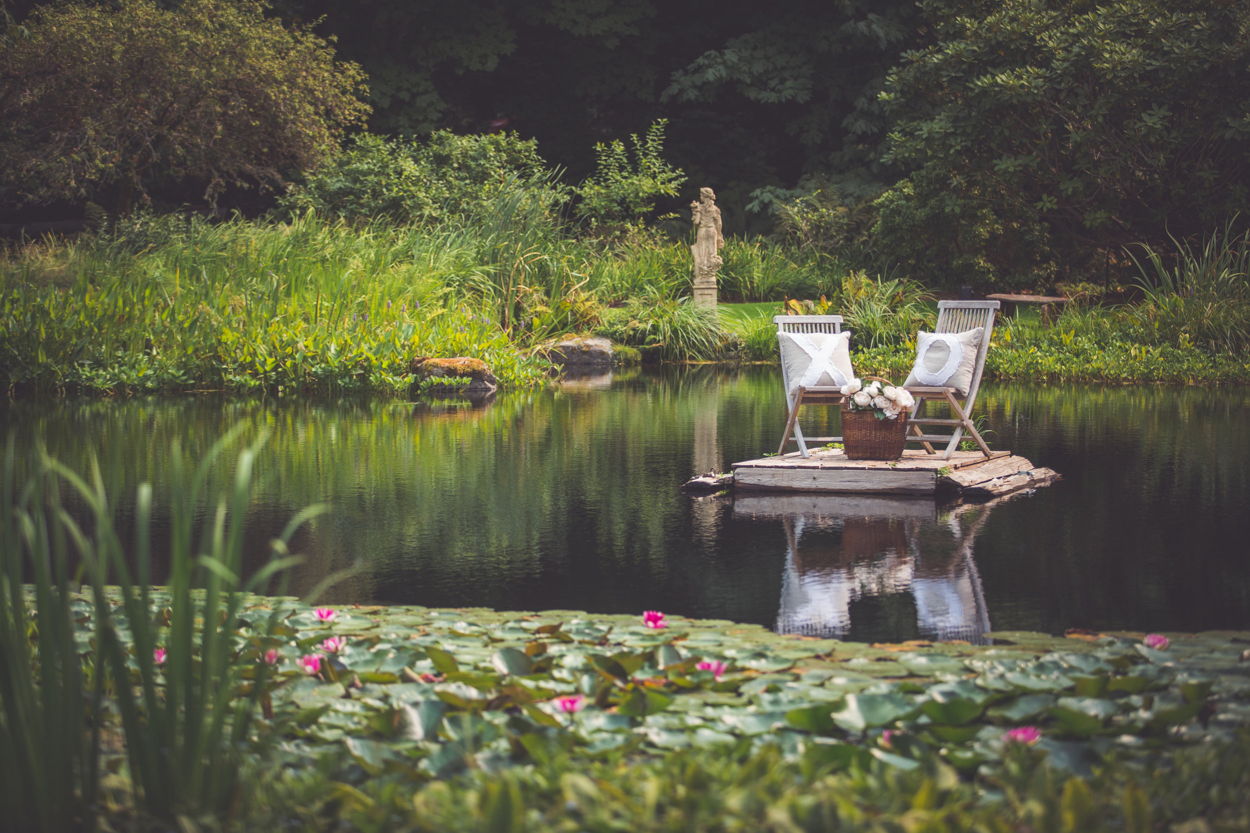 pond backdrop Qualicum Beach backyard wedding