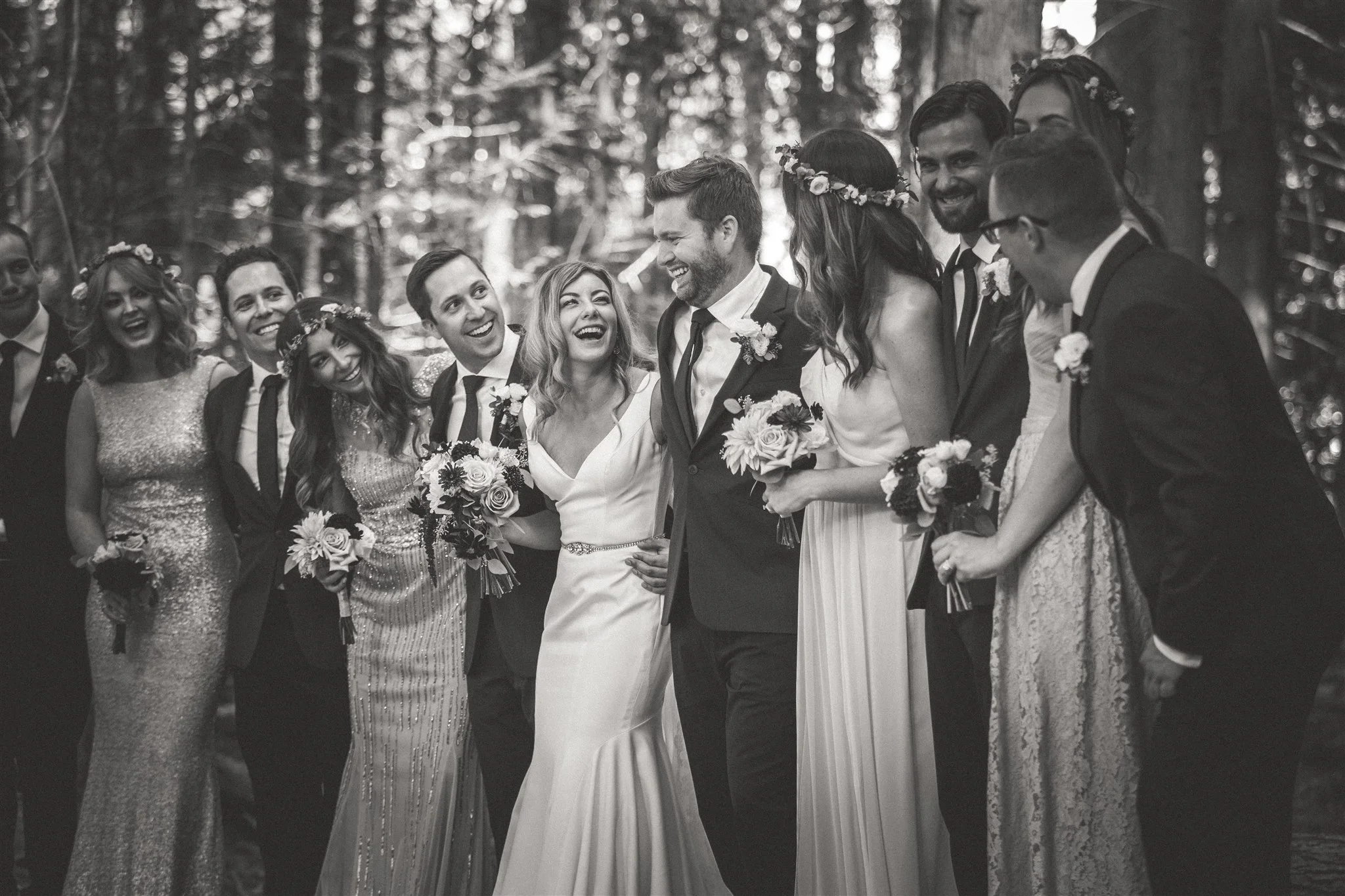 bridal party laughing at vancouver island wedding