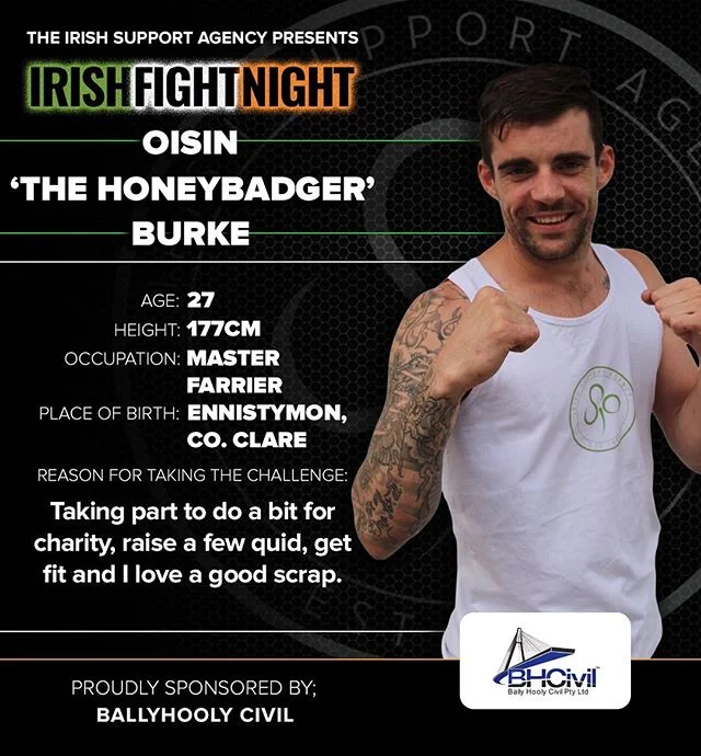 Oisin &lsquo;The Honeybadger&rsquo; Burke says he likes a good scrap but someone wise once said &ldquo;The hero and the coward both feel the same thing. But the hero uses his fear, projects it onto his opponent, while the coward runs.&rdquo; Do not run Ois&iacute;n De Burca 🤣

#irishfightnight #irishsupportagency