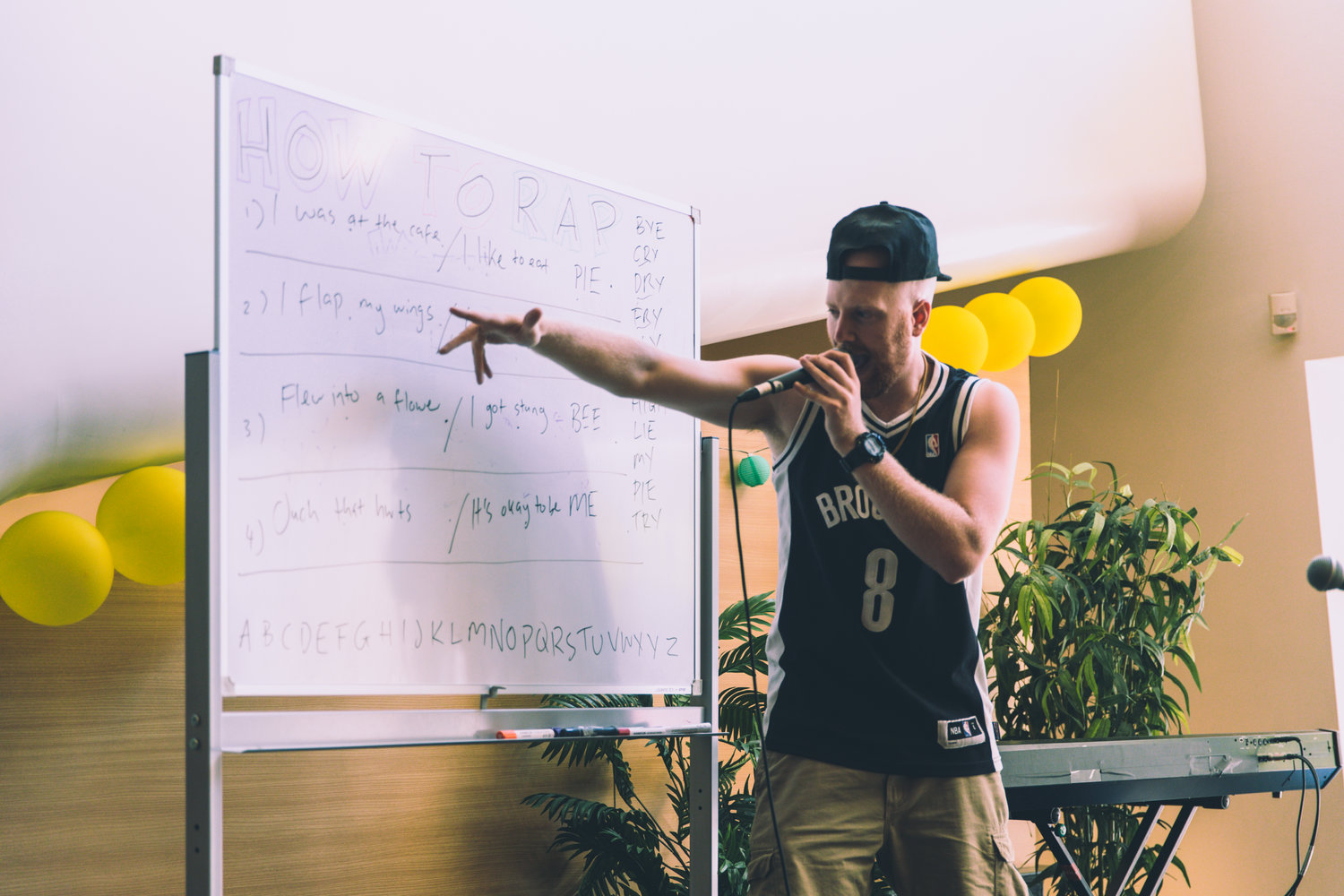 Defron delivering a "How to Rap" workshop at Melbourne Recital Centre's Music Play Festival. Photo: Josh Chaffey (2018)