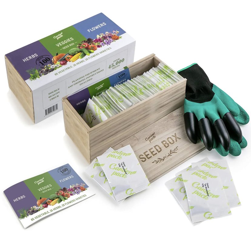 Seed Box by Garden Pack - 100 Varieties of Vegetables, Herbs, Flowers -  Natural Wood Gift-ready Box, Accessories — BOTANICAL EDEN