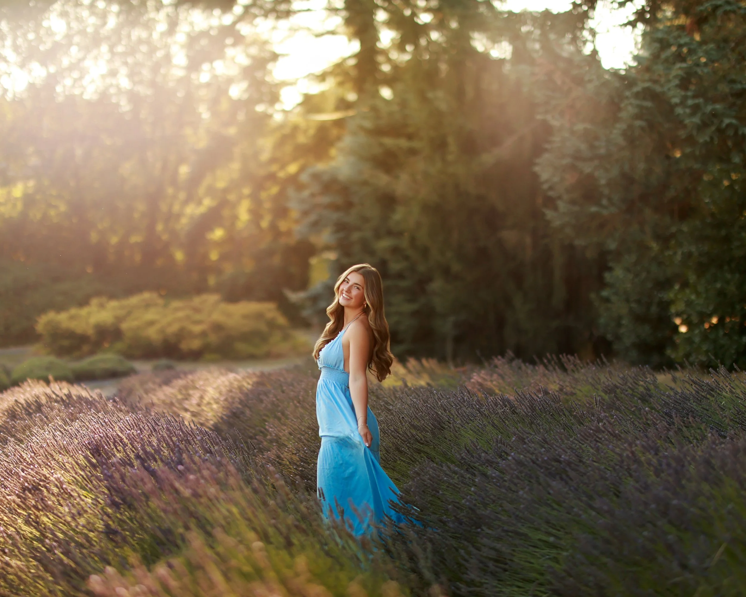 Oregon Senior Photos at the lavender farm and golden fields. 