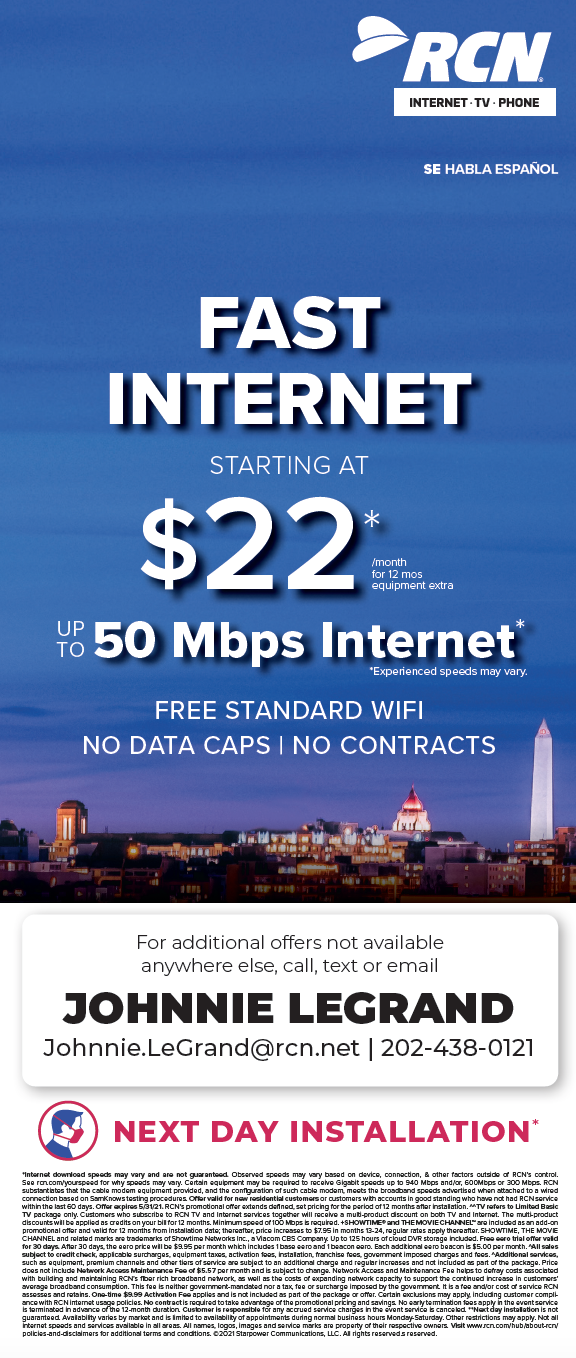  RCN #1 Internet in DC Door Hanger Front 