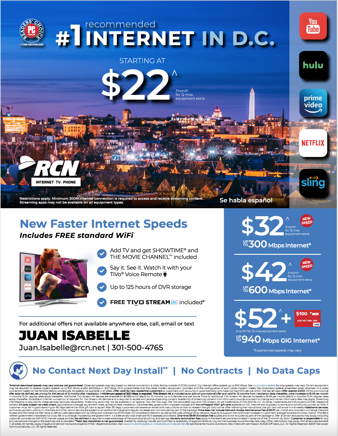  RCN #1 Internet in DC Sell Sheet 