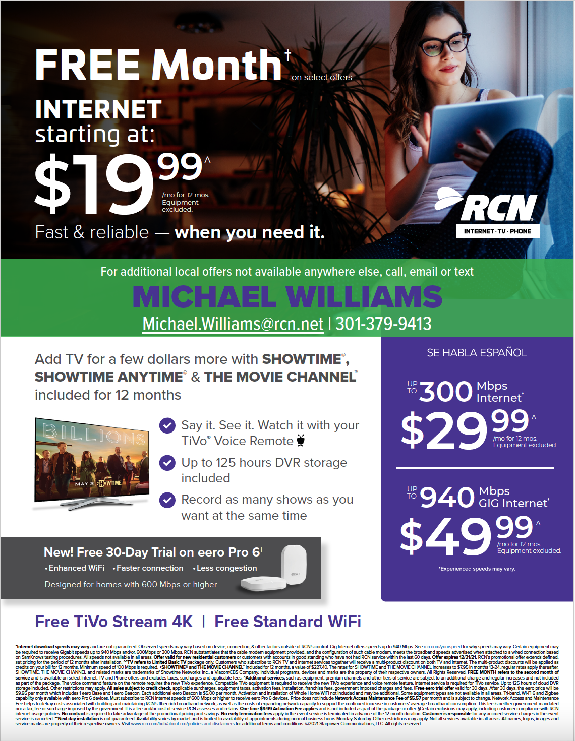  RCN Free 30 Day eero Promotional Sell Sheet 