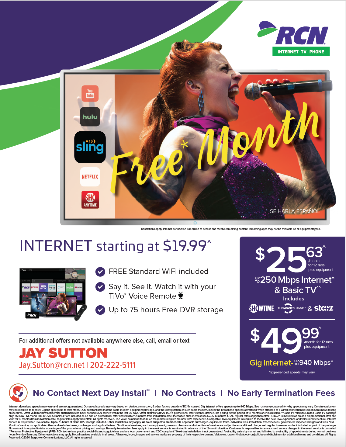  RCN Free Month Promotional Sell Sheet 