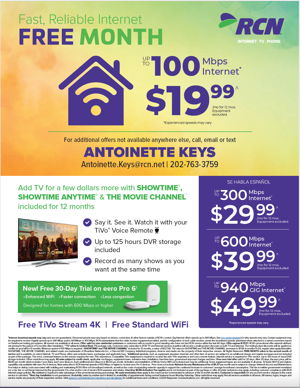  RCN New Speeds Sell Sheet 