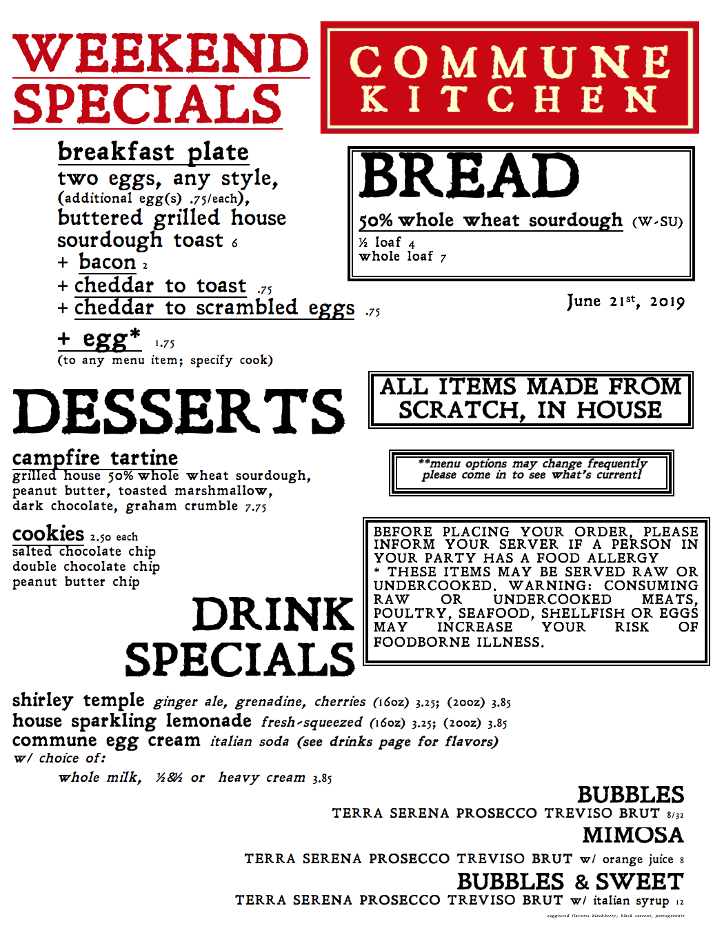 Menu Commune Kitchen