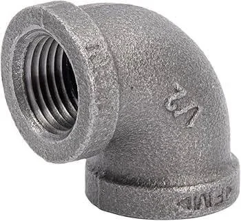 Black steel gas pipe elbow with a 1/2 inch size stamp