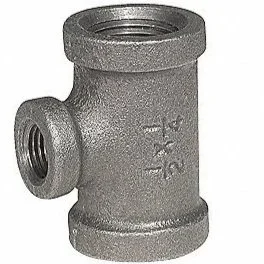 Black steel gas pipe tee fitting with the size stamped on the body