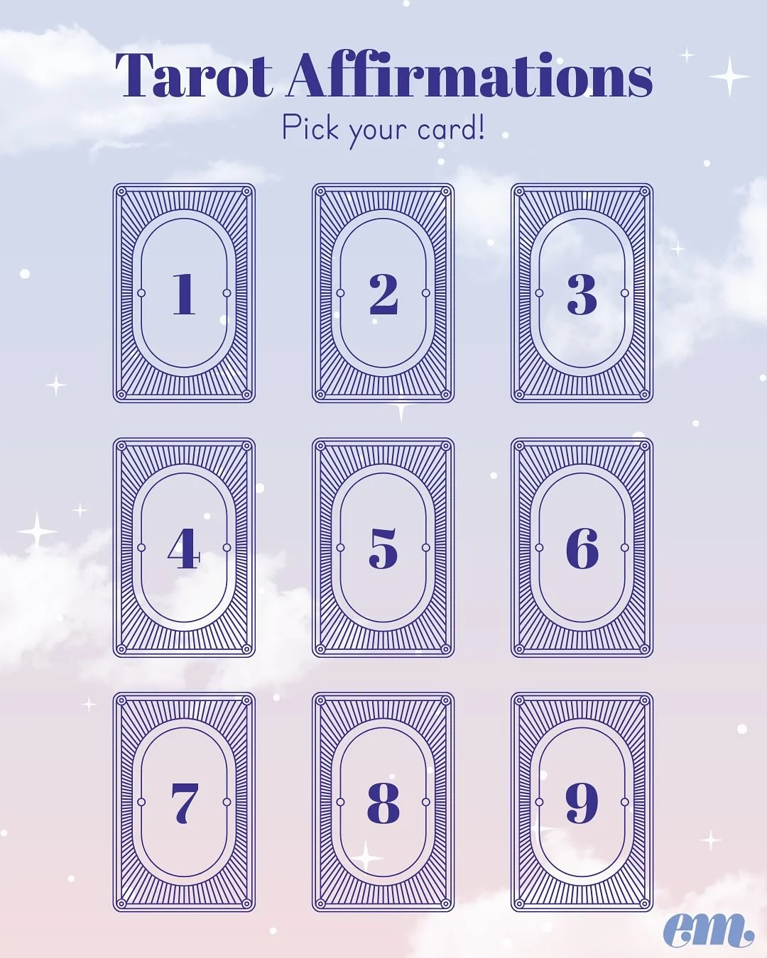 Pick a card to reveal an affirmation waiting for you!
&nbsp;
Positive affirmations are short statements we can think or say aloud to show ourselves care, and help our minds to see things differently. They can be a really helpful tool for building up 