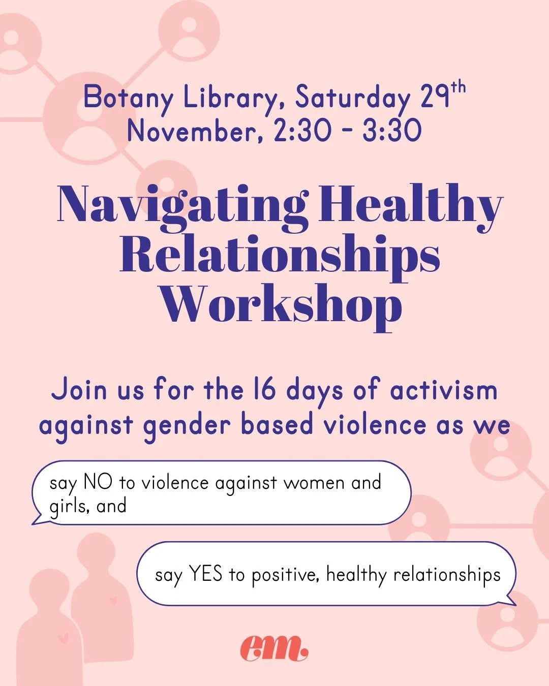 Join us this Saturday at Botany Library!

The wonderful people at the Zonta Club of East Auckland have invited us to come along and join them in their 16 Days of Activism campaign, #ZontaSaysNO to violence against women and girls! We'll be there to f