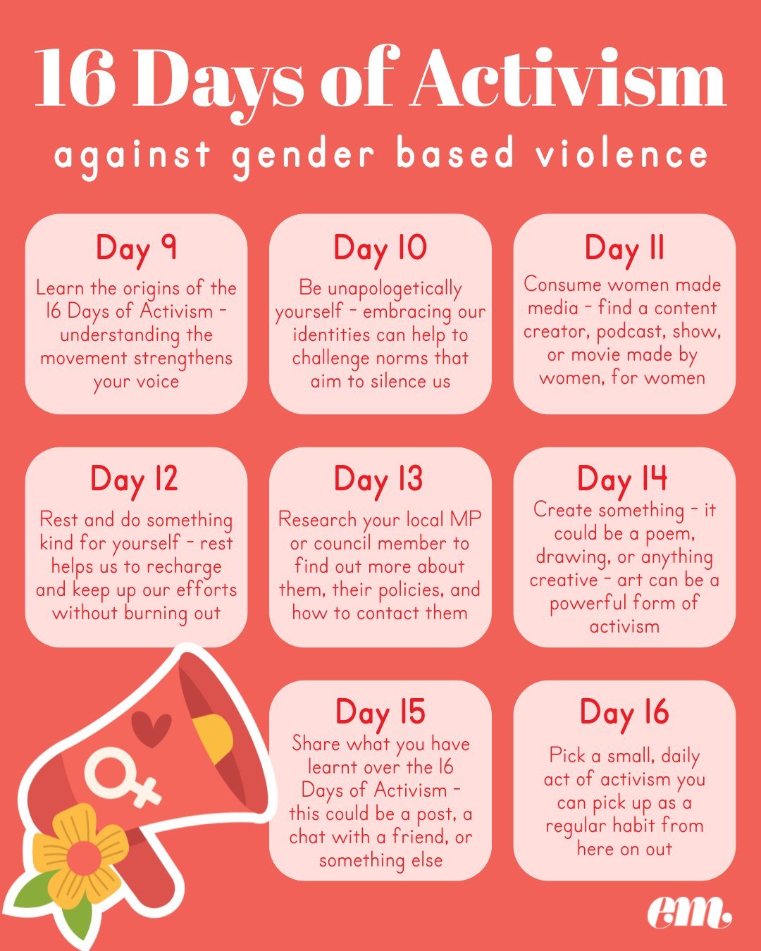 We&rsquo;re halfway through the 16 Days of Activism Against Gender-Based Violence!

Every small act matters. Together, they create momentum for real change. If you&rsquo;ve joined us so far, thank you for being part of this movement, we have loved al