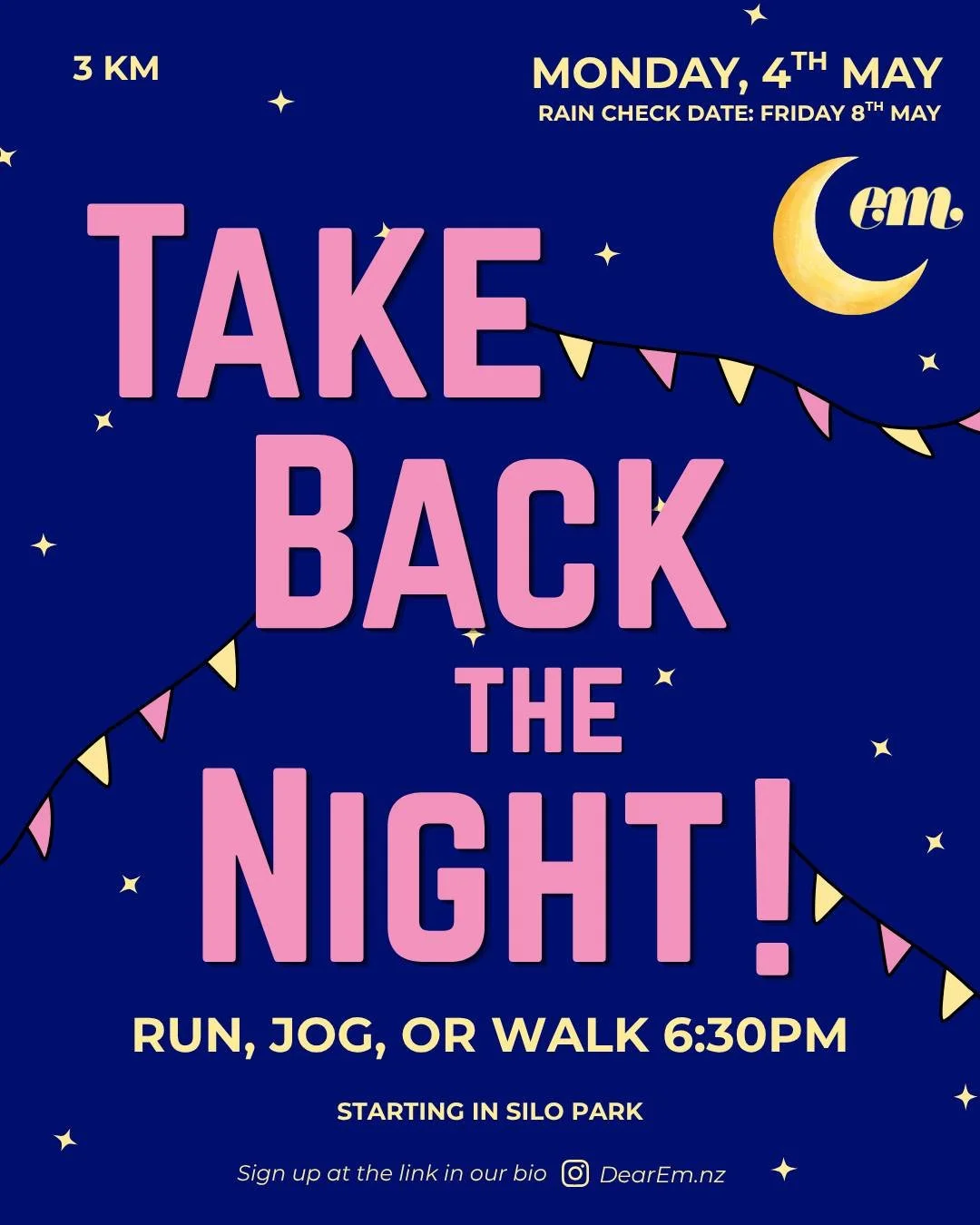 For Rape Awareness Week 2026 we're hosting a Take Back The Night style run club. 

Anyone who identifies as female or non-binary is invited to take part. 

We'll meet in Silo park, do some stretches, then head out as a group for a 3km run along the v