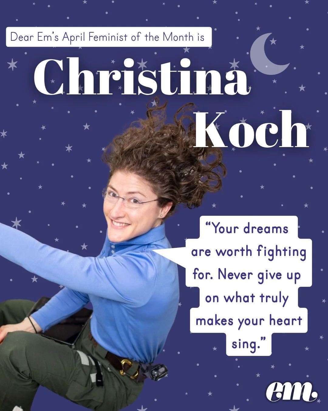 Just like the rest of the world, we were captivated by this month's Artemis II mission, so in celebration we are spotlighting the inspiring @astro_christina as our feminist of the month ✨🌙

Each month we celebrate a feminist who inspires us, in hope