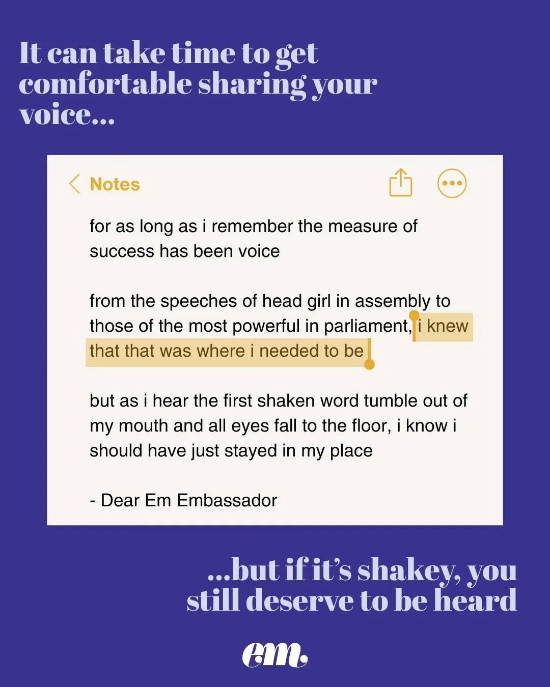 One of our Dear Em Embassadors shares how it can feel when you are still getting used to sharing your voice.

This year's Youth Week theme is &ldquo;Taringa Whakarongo, Te Reo O Ngā Taiohi! Our Voices Matter, We Deserve to Be Heard!&rdquo; While we l