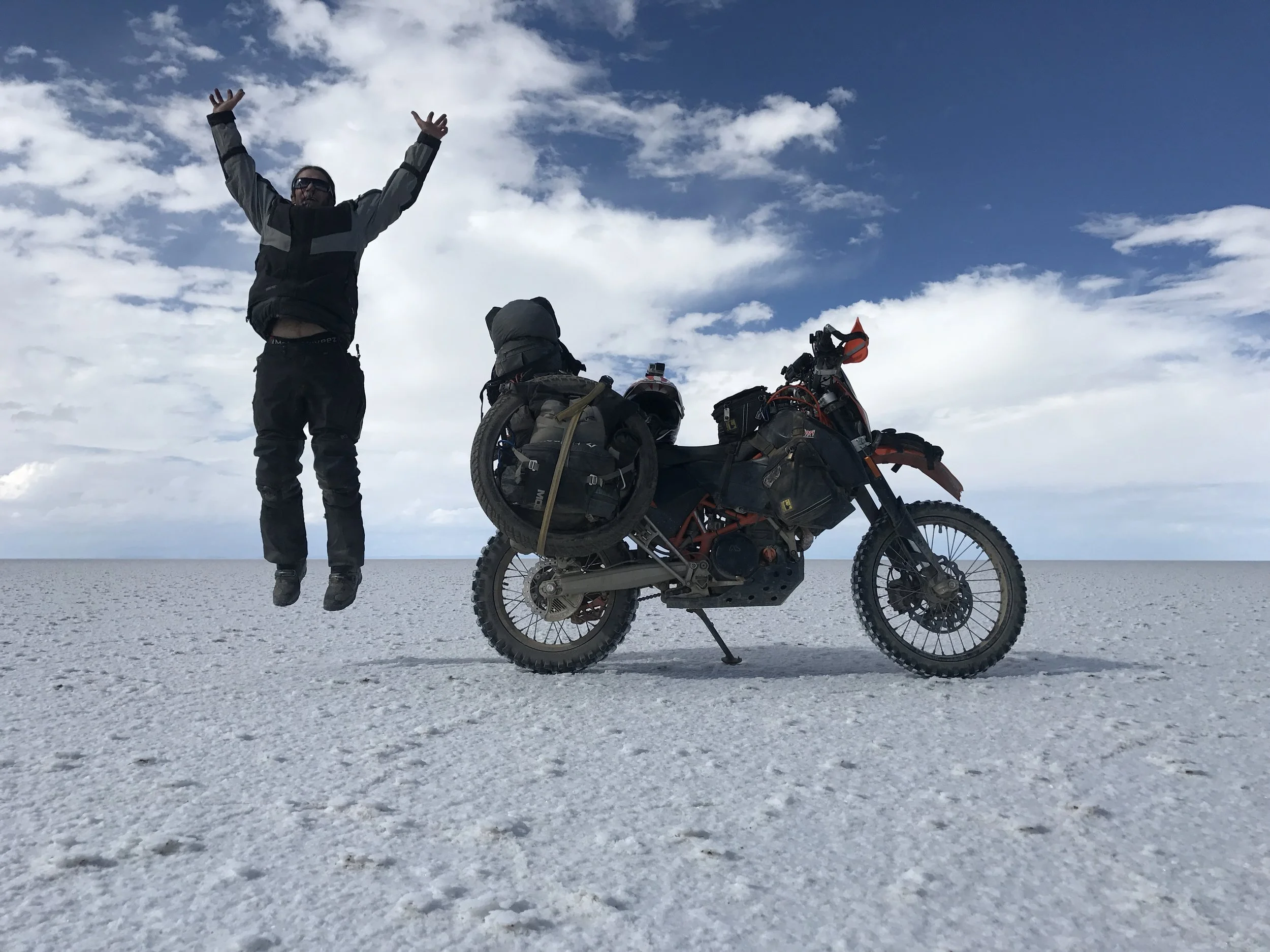 11,000+ square kilometers of salt flats on the famous Salar de Uyuni in Bolivia. Epic! I camped out in the middle of this sucker and rode 78 miles to get across it to my exit. Amazing Place!