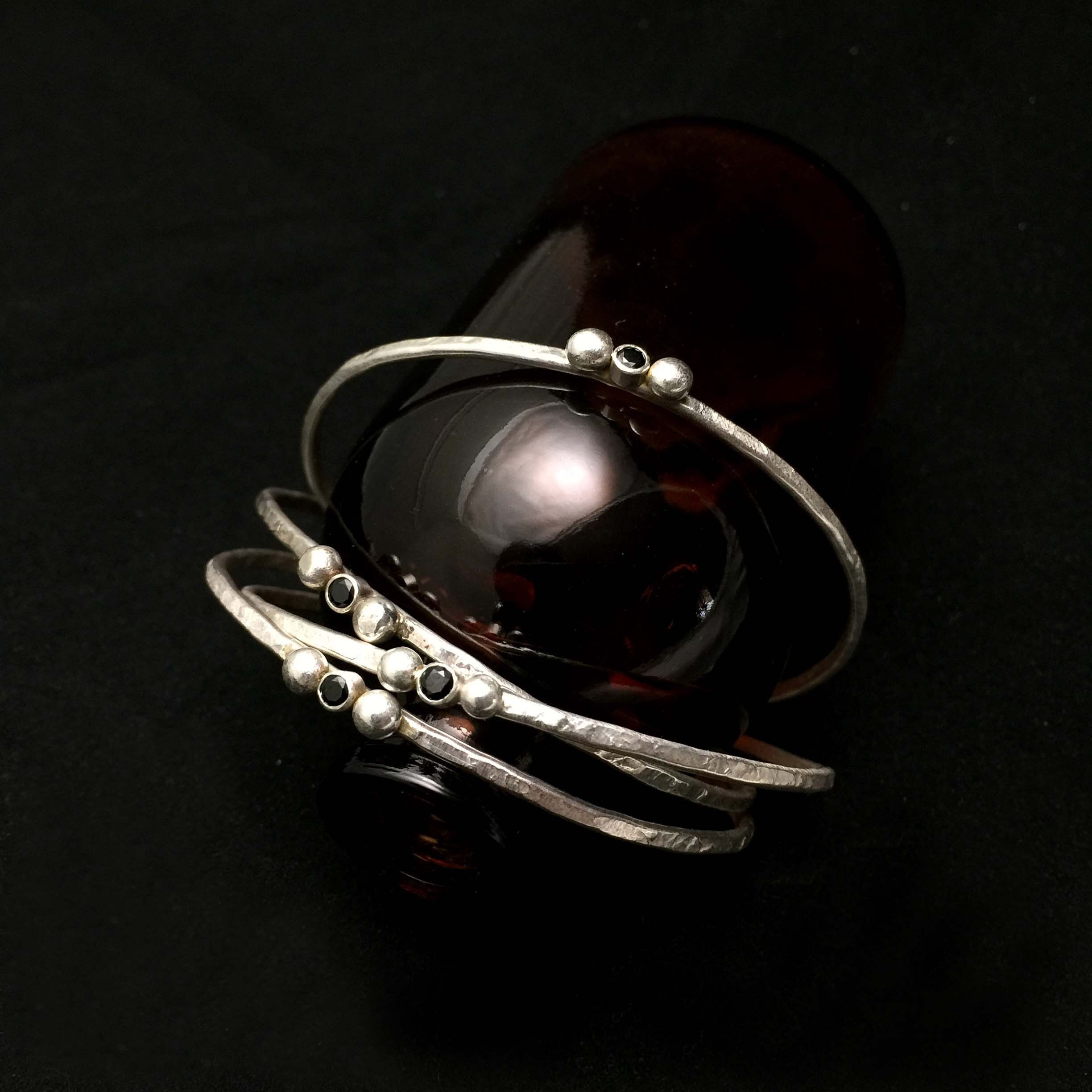 sterling silver and black spinel open bangle .jpg