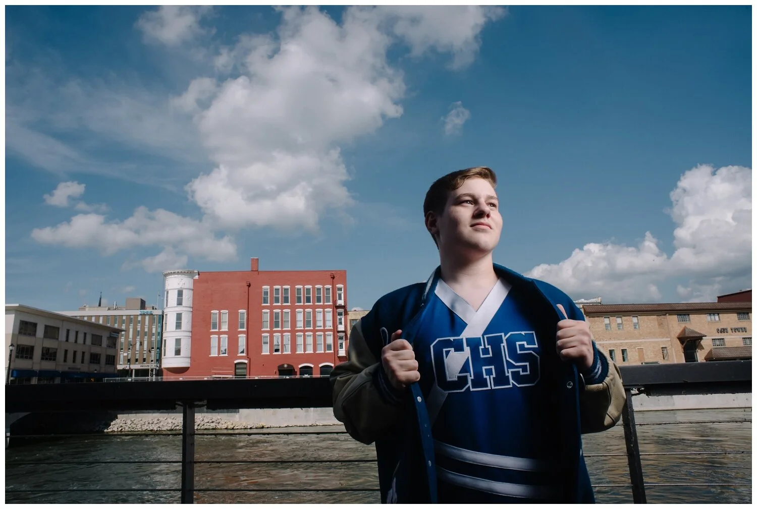 Let’s say there’s a huge pandemic raging and you can’t get access to your gym (hey, it could happen!)…..you can take sports themed pictures ANYWHERE.  These were in Downtown Janesville. A recognizable area for a Janesville high schooler.