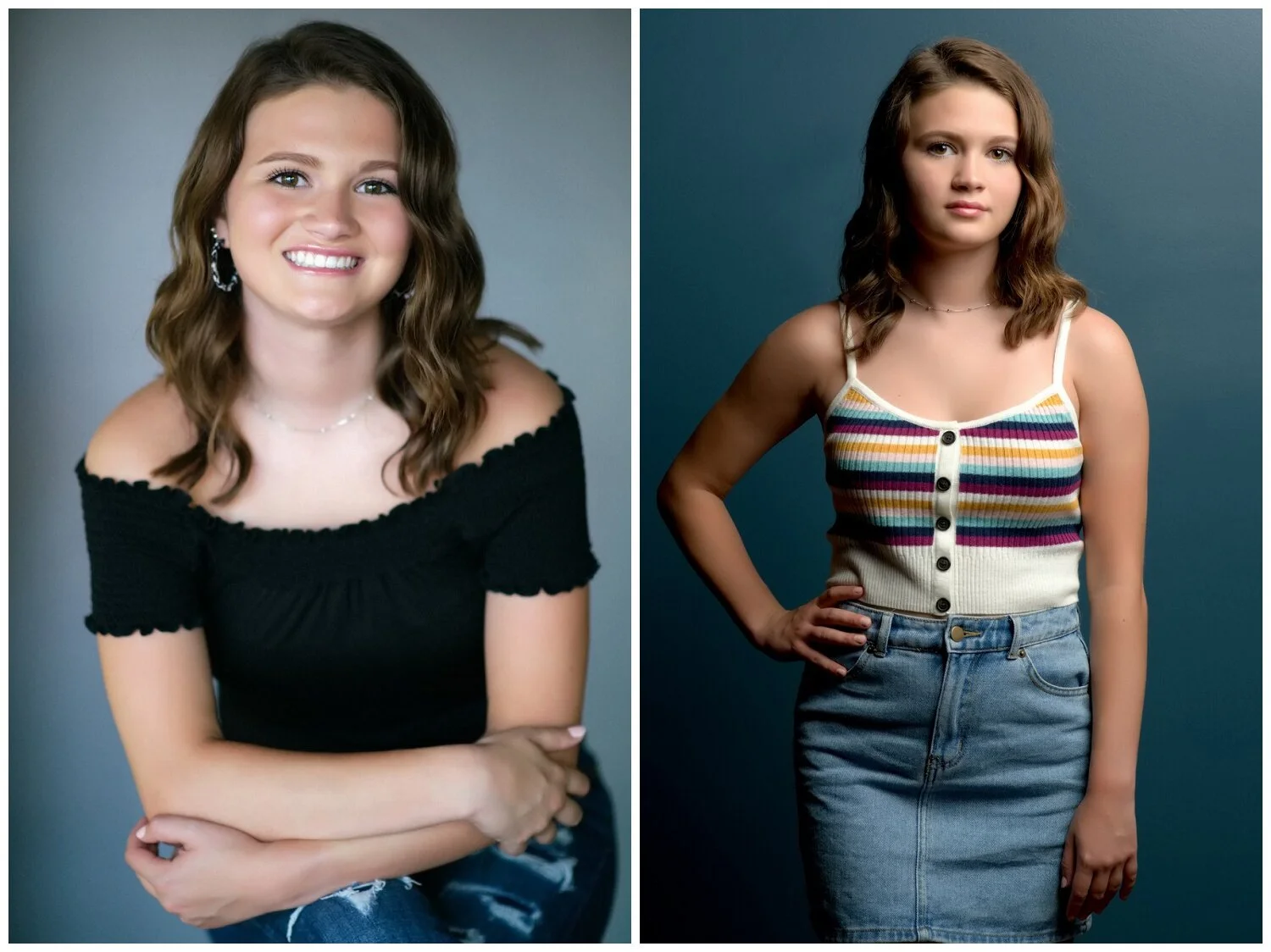 These two portraits were taken up against the exact same blue wall in the senior’s church