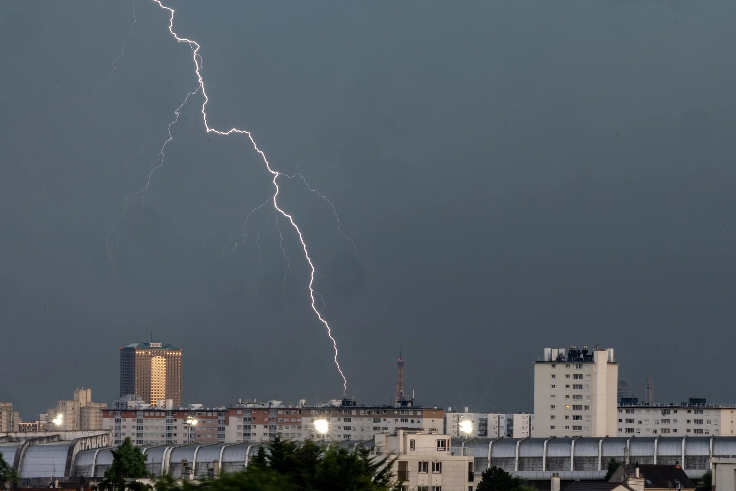 A thunderstorm over the Eiffel Tower