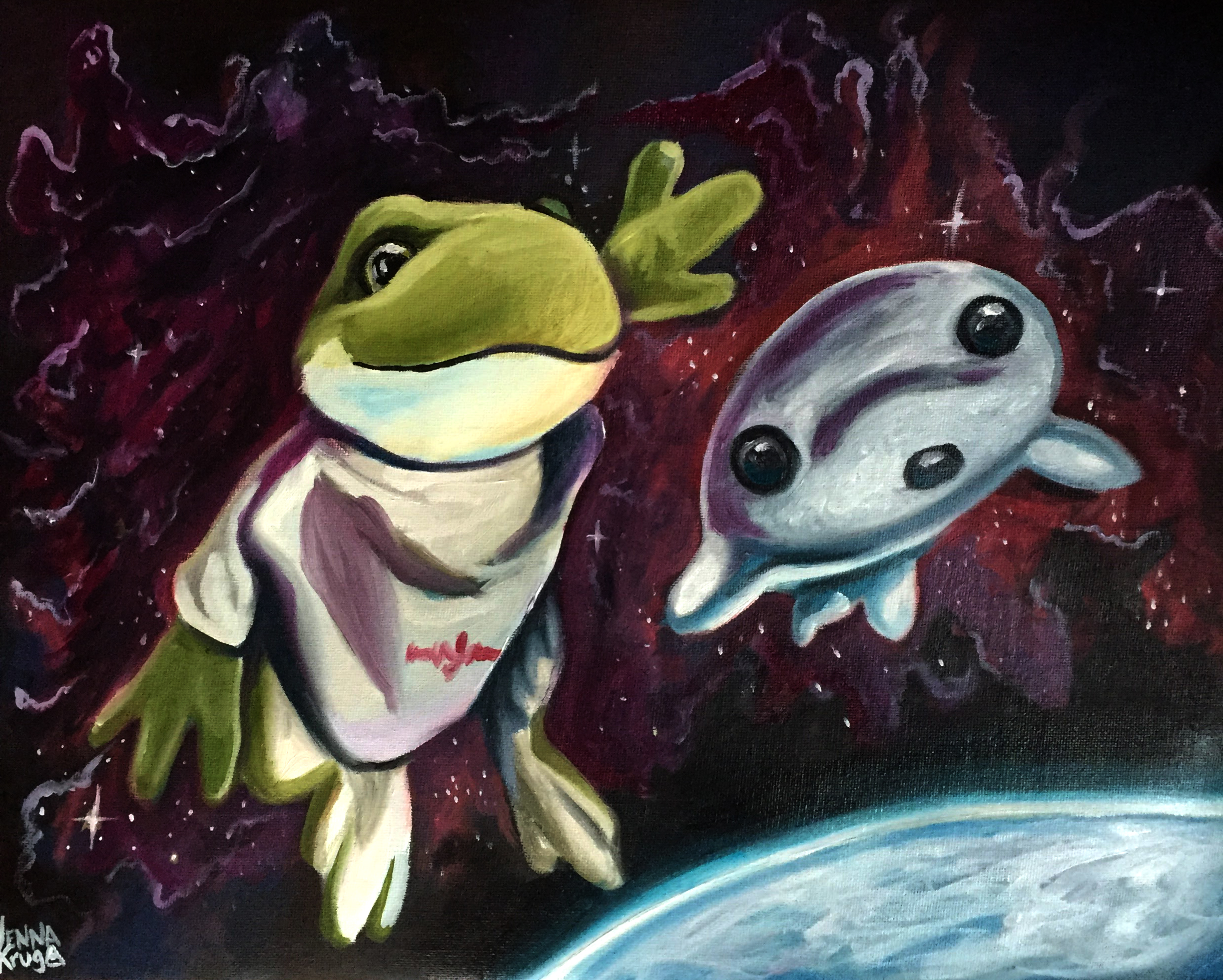 "Ulyssess and Googoo Take Flight"- Oil on Canvas, 14x11"