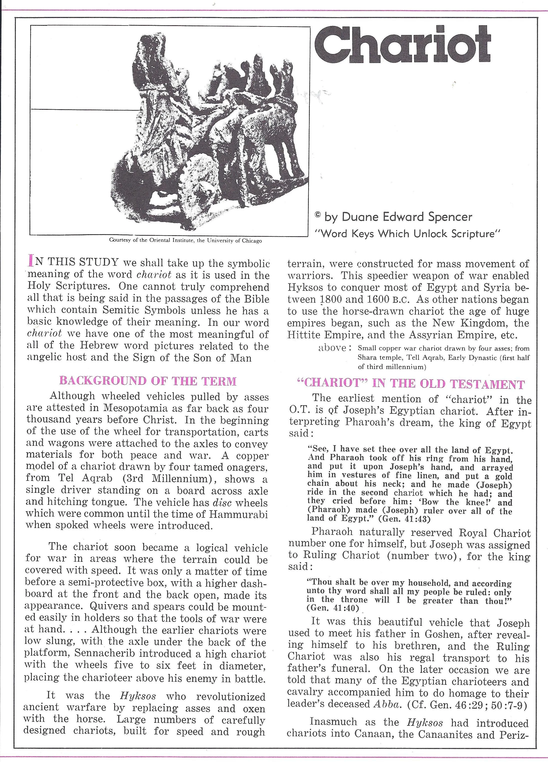 Key Word Study:  CHARIOT (transcript)