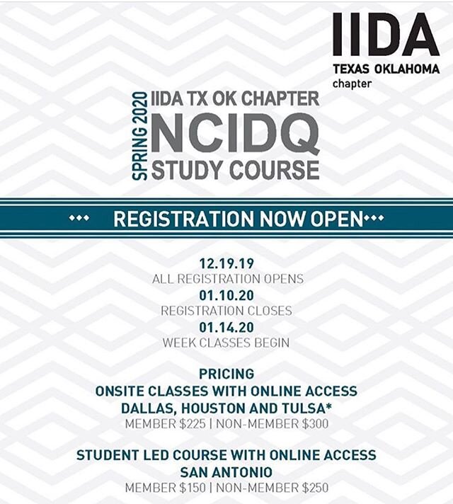 Reposting from @iidadallas 📣 Just a reminder that registration for #IIDA TX OK Chapter&rsquo;s #NCIDQ Study Course is still open. Registration ends THIS FRIDAY, 01/10. Check out the link below for registration: https://iida.ejoinme.org/MyPages/IIDAT