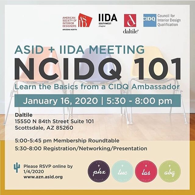 Reposting from @iida_southwest and @asidaznorth 📣 Learn the basics from a CIDQ ambassador! #ASID Arizona North and #IIDA Southwest Chapter are partnering so you can learn the #NCIDQ process including tricks and tips on how to pass the exam and why i