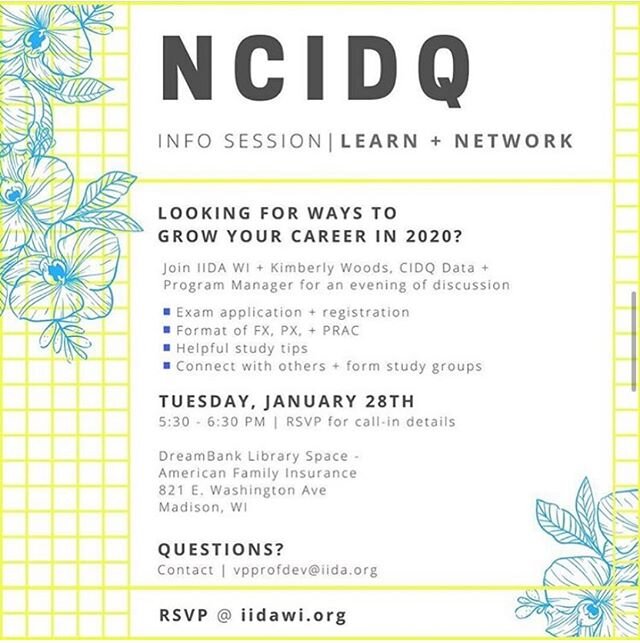 Calling all Madison, WI Designers 📢 join @iida.wi for their #NCIDQ info session + networking event on 1/28 to find a study group and learn more about the #NCIDQ. Not in the area? Not a problem- follow the link below to stream into their event via Go