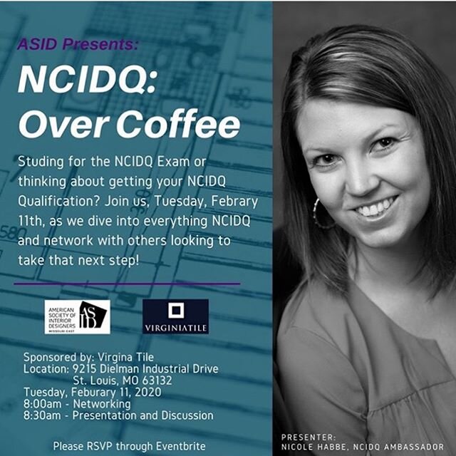 Reposting from @asidmissourieast ☕️ Studying for your #NCIDQ Exam or thinking about getting your #NCIDQ Qualification? Join us Tuesday, February 11th as we dive into everything NCIDQ and network with others looking to take themselves to the next leve