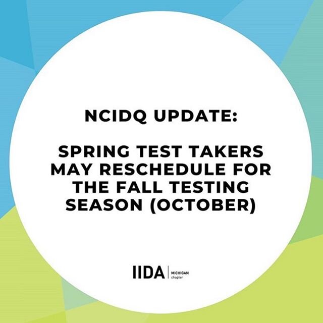 Reposting from @iidamichigan 📣 
Important update for #NCIDQ spring test takers: Prometric has closed their testing centers through April 16th. @ncidqexam is working with their exam vendors to determine the next steps.

If you are registered for the 