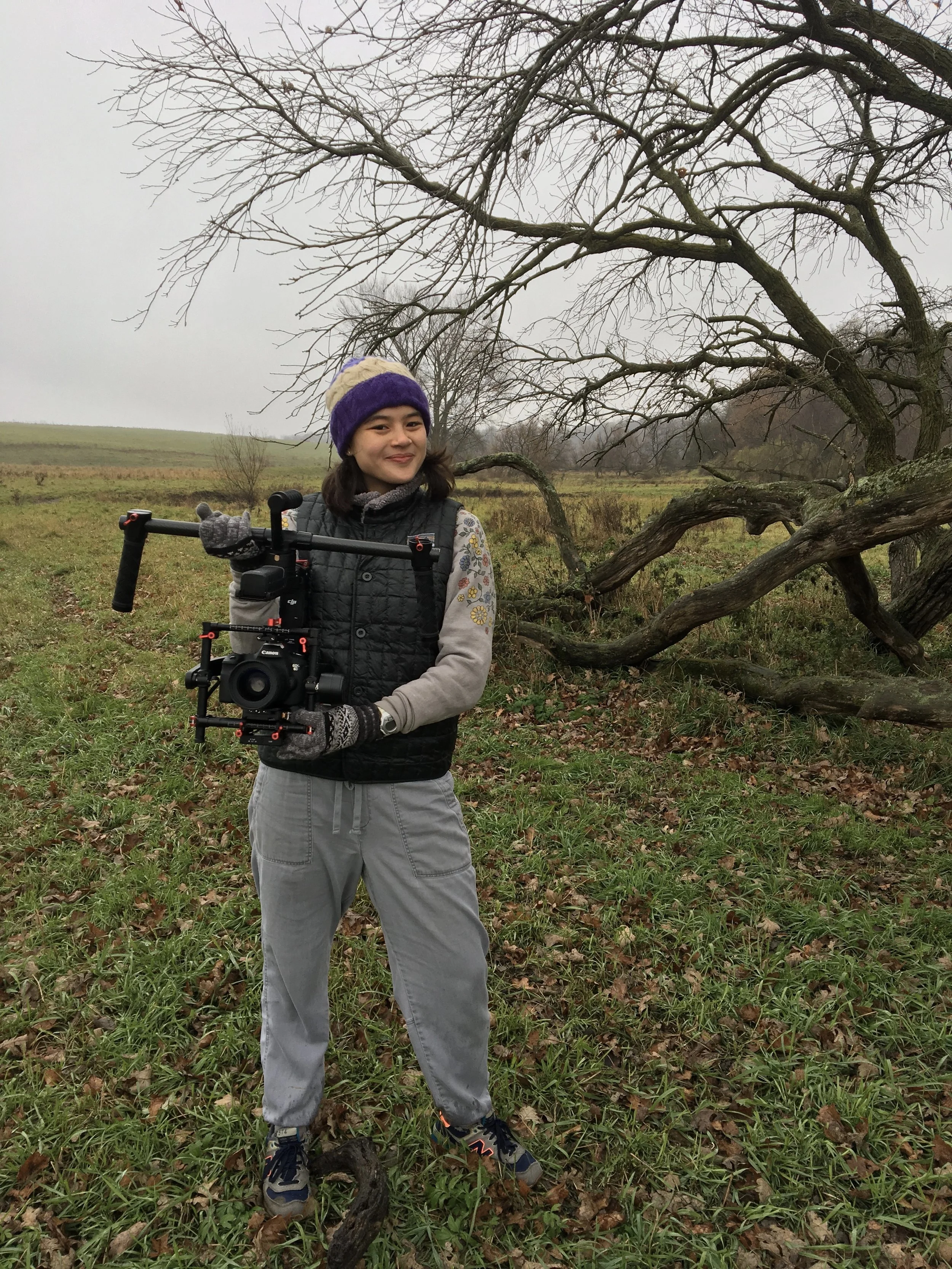 Cat, in southern Wisconsin, on the set of Confluence (see in "Cinematography") with a Canon 6D DSLR on a Ronin MX Stabalizer.