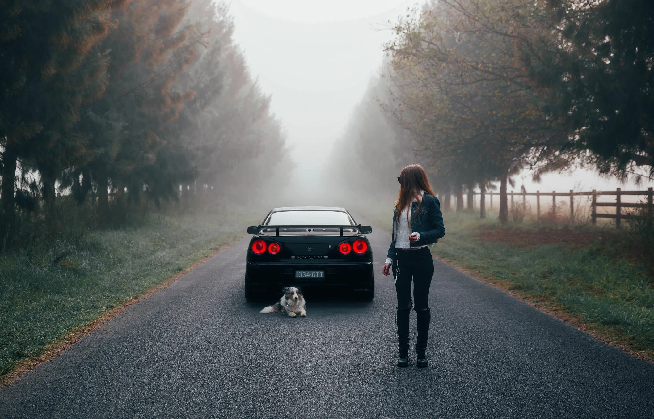 And last but not least.... Probably my all time favourite photo. Ever. Me with my R34 and Haylee's dog at Richmond Lowlands, which was taken on my camera and then edited by me. It was the morning after I had sliced my thumb open after cutting up some cardboard (I place a sheet in my orders to protect the stickers from bending), and I could barely drive my car or take photos, but I really wanted to create some cool content with the moody background. I didn't know how any of the shots turned out until I drove home, but once I loaded them up on my computer, I was so incredibly happy and the entire shoot turned out to be the most memorable shoots ever.